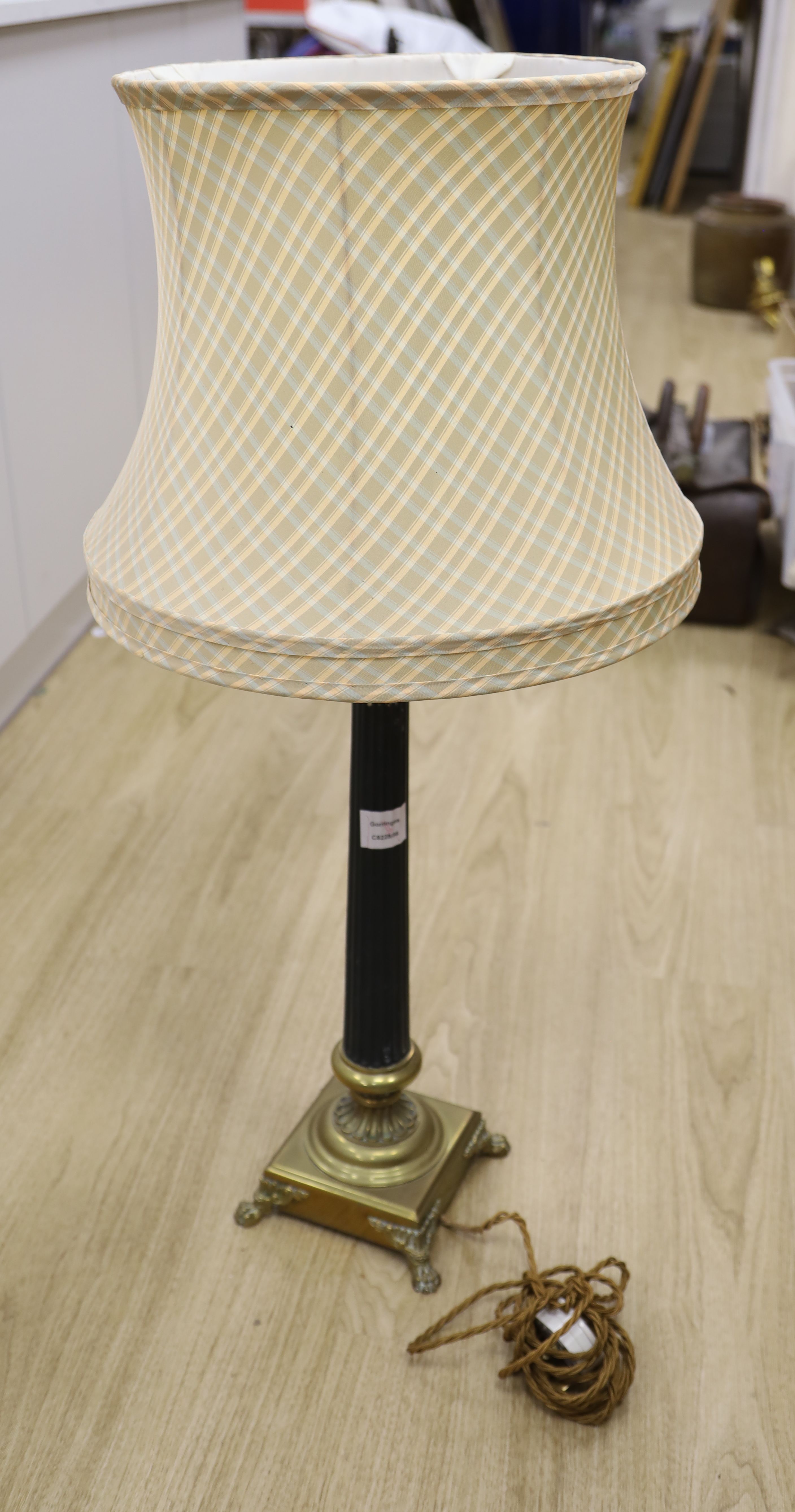 A Corinthian column table lamp and shade, lamp height 55cm